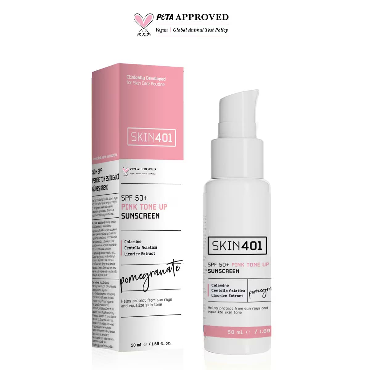 Skin401 50+ SPF Pembe Ton Eşitleyici Güneş Kremi 50 ml