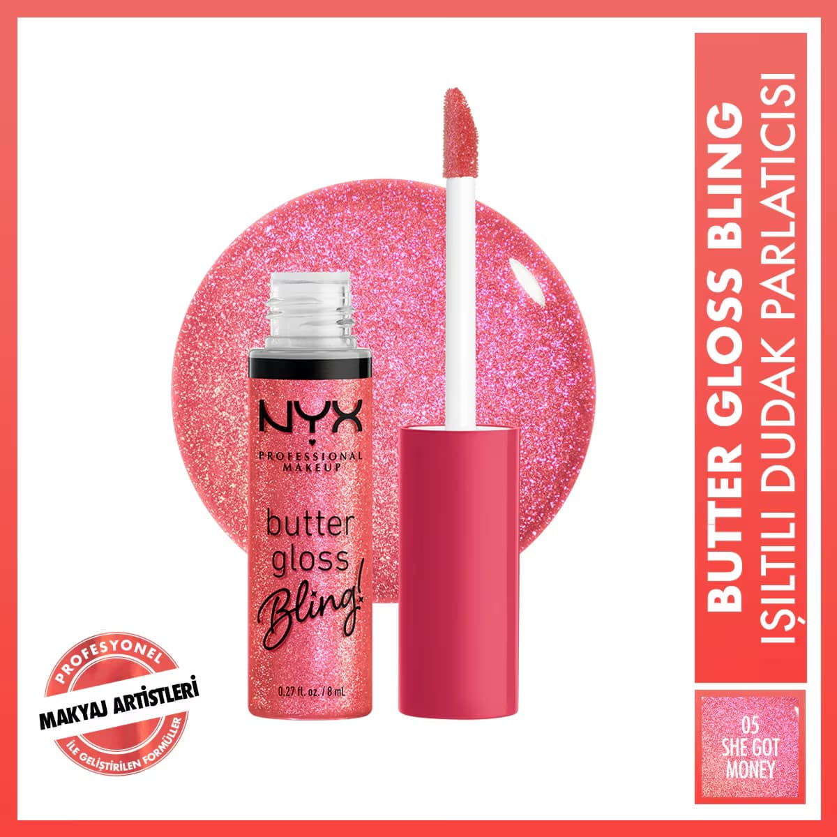 NYX Professional Makeup Butter Gloss Bling Işıltılı Dudak Parlatıcısı 05 She Got Money
