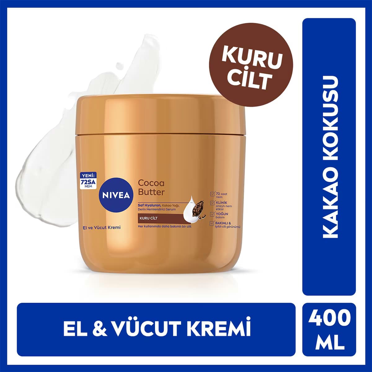 Nivea Cocoa Butter El Ve Vücut Bakım Kremi 400 ml Kuru Ciltler için 72 Saat Nemlendirici