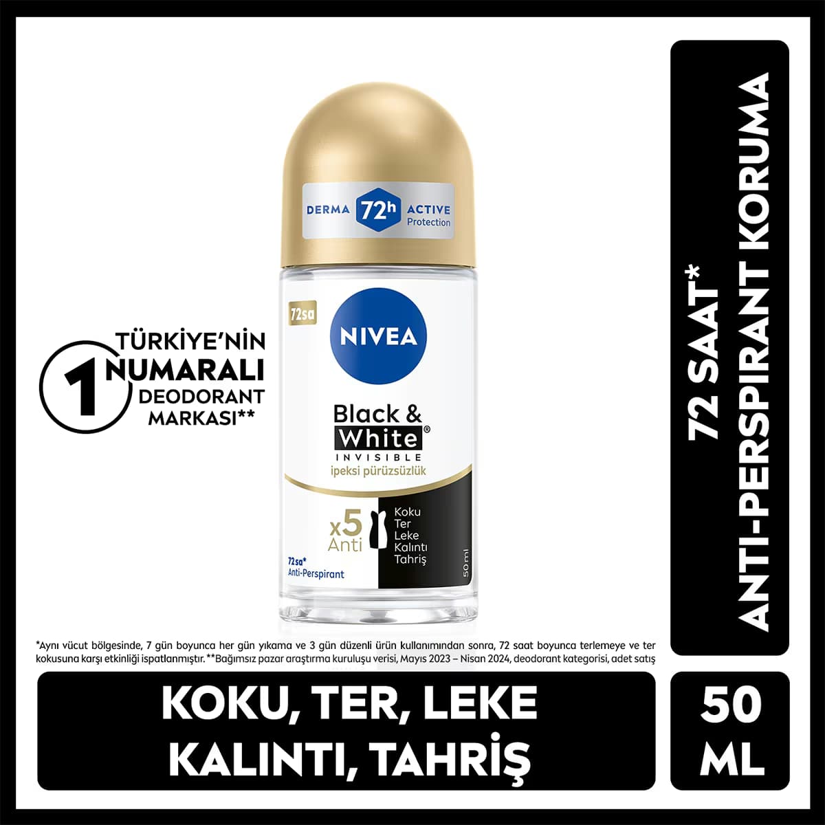 Nivea Black and White Invisible Kadın İpeksi Pürüzsüzlük Roll On 50 ml