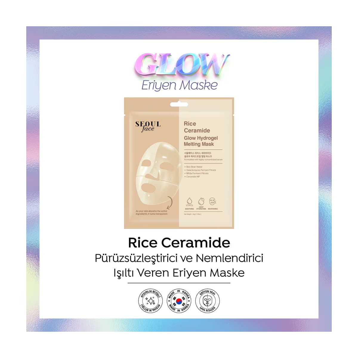 Dermal Rice Ceramide Glow Hydrogel Melting Yüz Maskesi 34 gr - Gratis
