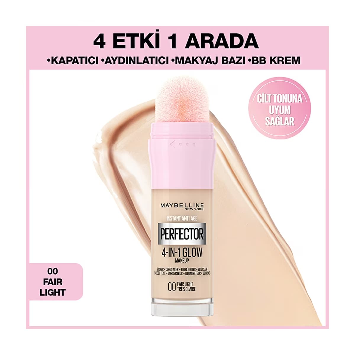 Maybelline New York Instant Perfector Glow 4 Etki 1 Arada Fondöten 00 Fair Light - Gratis