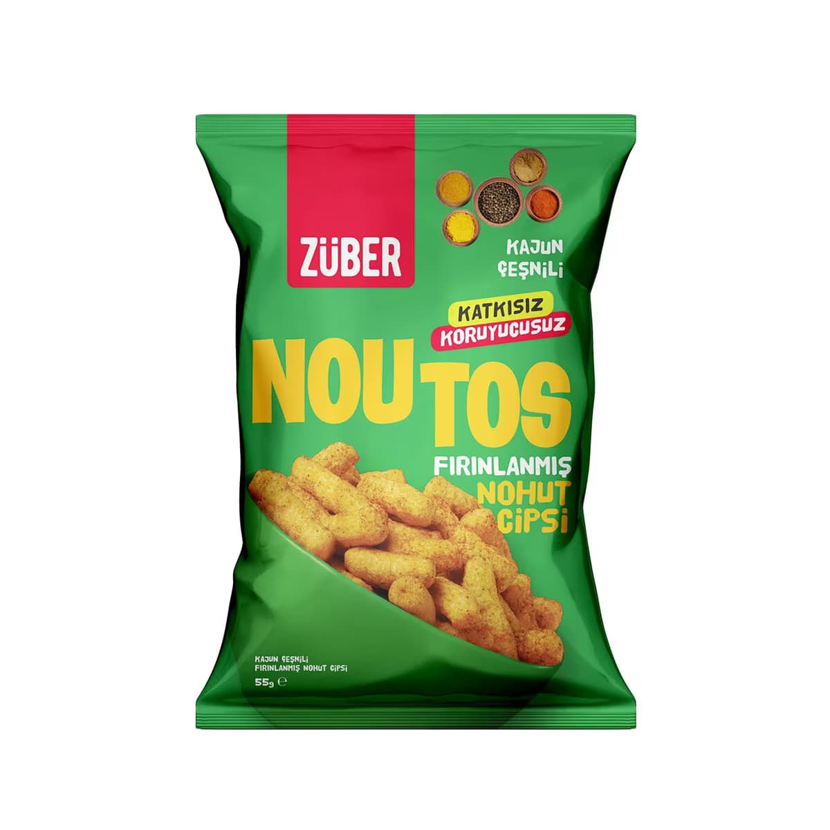 Züber Noutos Fırınlanmış Nohut Cipsi Kajun Baharatlı 55 gr