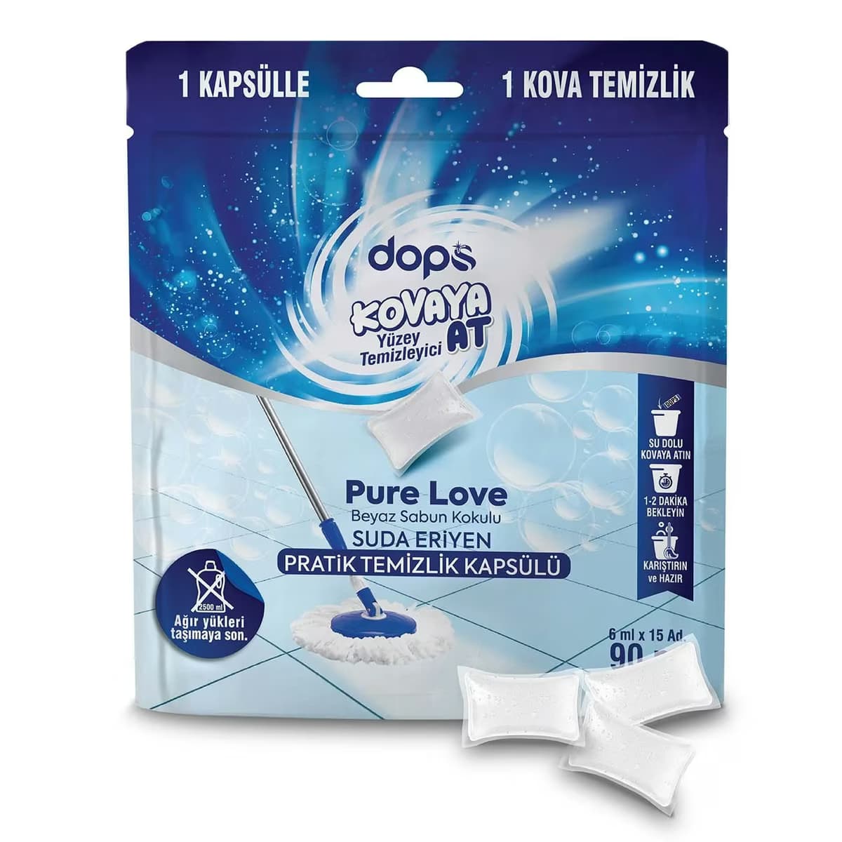 Dops Kovaya At Yüzey Temizleme Kapsülü Pure Love Beyaz Sabun 15'li