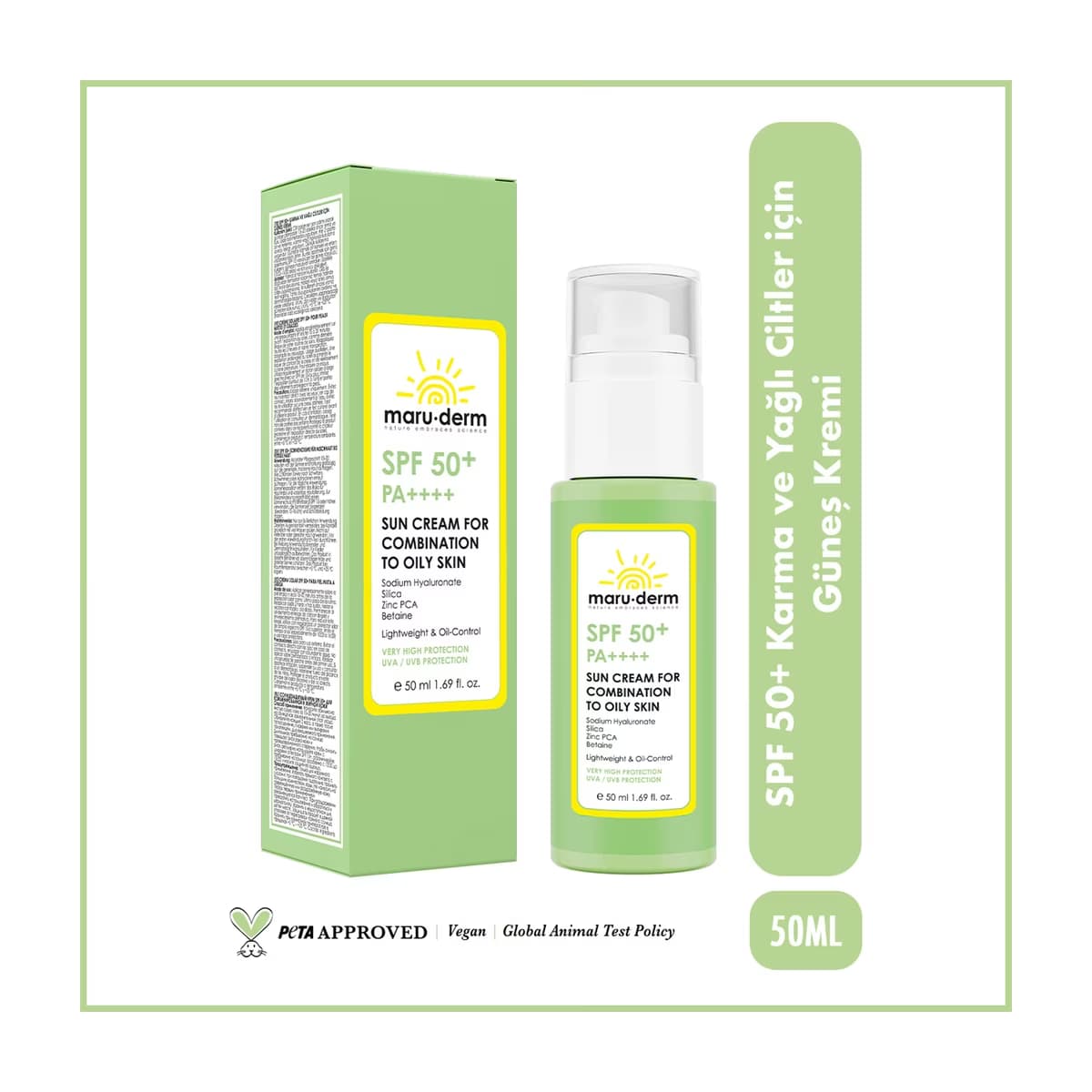 Maruderm 50+SPF Karma ve Yağlı Ciltlere Özel Kolay Emilen Yüz Güneş Kremi 50 ml - Gratis