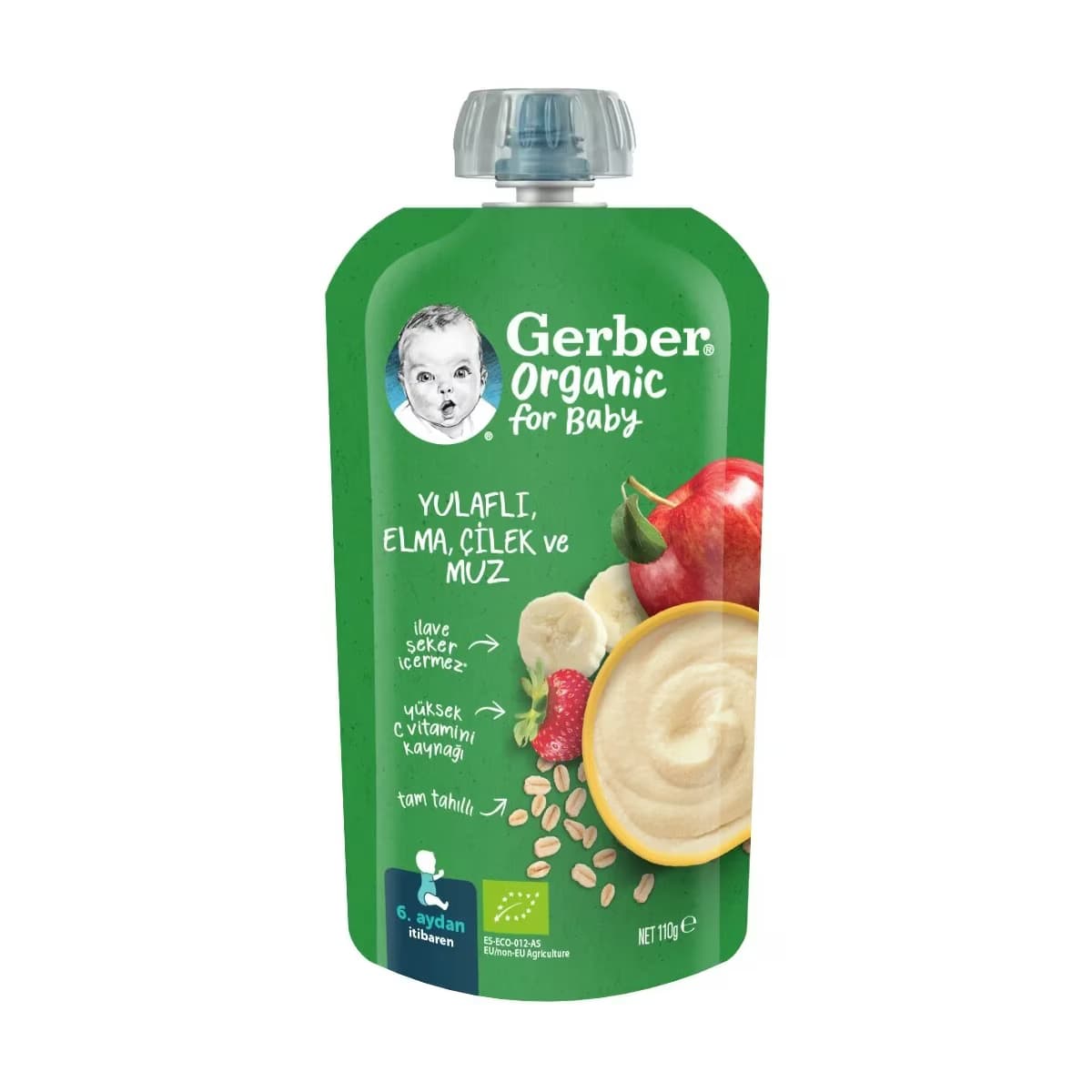 Gerber Organik Yulaflı Elma Çilek ve Muz Püresi 110 gr