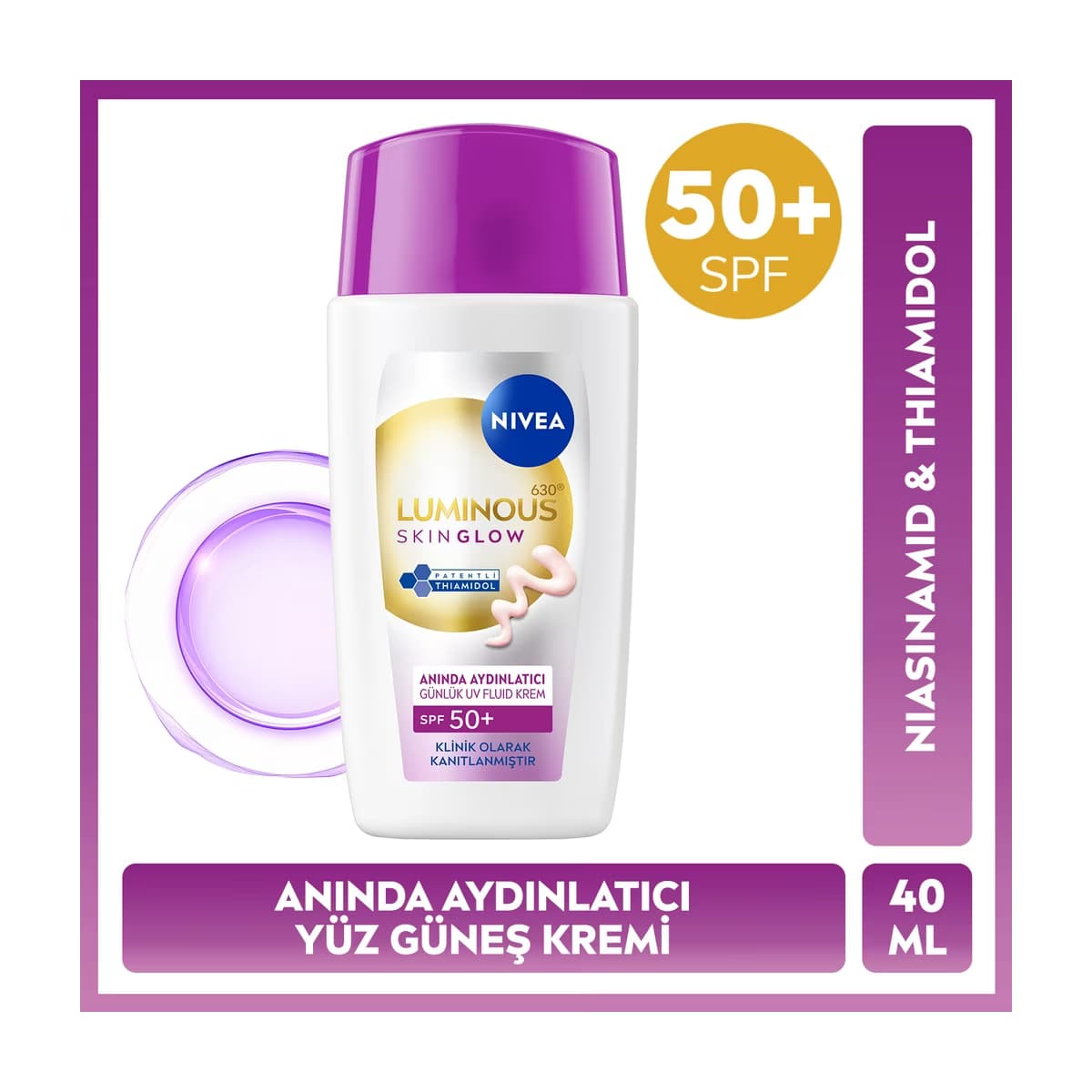 Nivea Luminous630 Skin Glow Aydınlatıcı SPF50 Yüz Güneş Kremi 40 ml - Gratis
