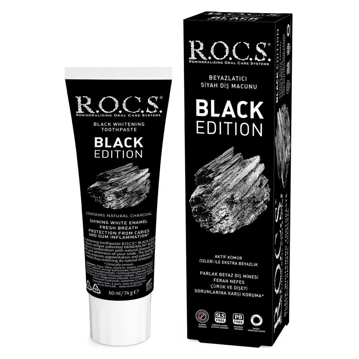 Rocs Diş Macunu Black Edition Kömür Beyazlatıcı 60 ml
