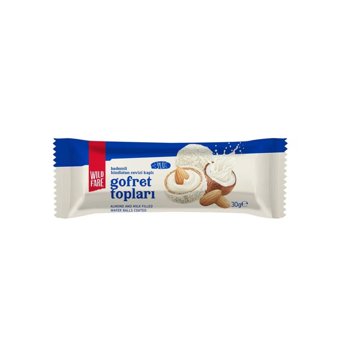 Wildfare Bütün Badem ve Sütlü Dolgulu, Hindistan Cevizi Kaplamalı Gofret Topları 30 gr - Gratis
