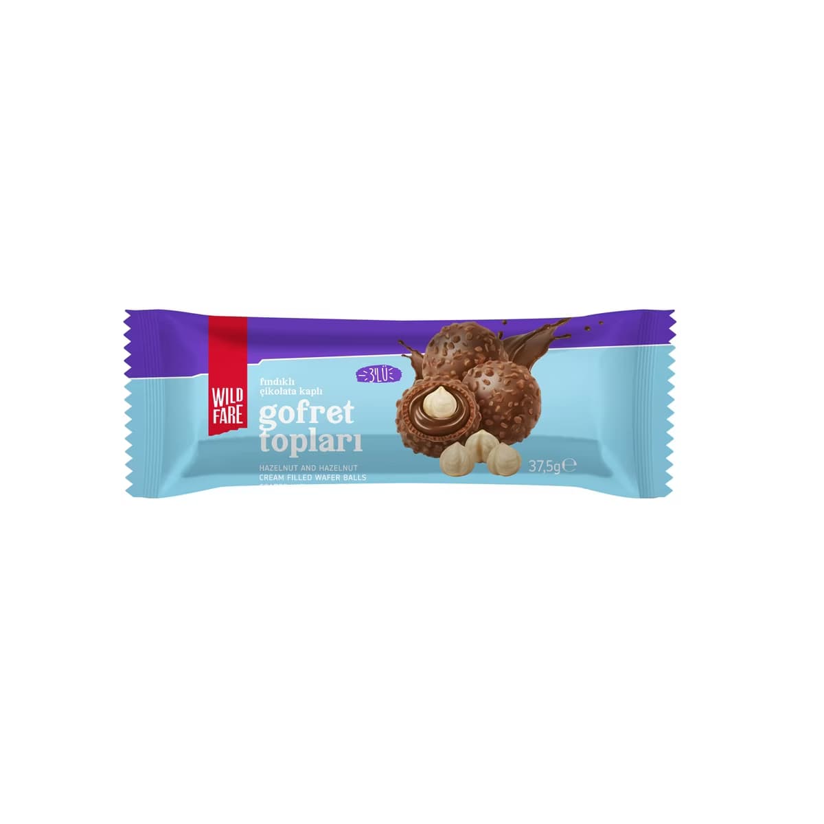 Wildfare Bütün Fındık ve Fındıklı Krema Dolgulu, Sütlü Çikolata Kaplamalı Gofret Topları 37,5 gr - Gratis