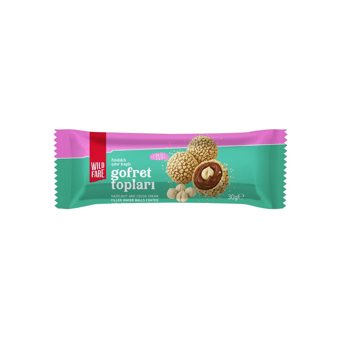 Wildfare Bütün Fındık ve Kakaolu Krema Dolgulu Çıtır Kaplamalı Gofret Topları 30 gr - Gratis
