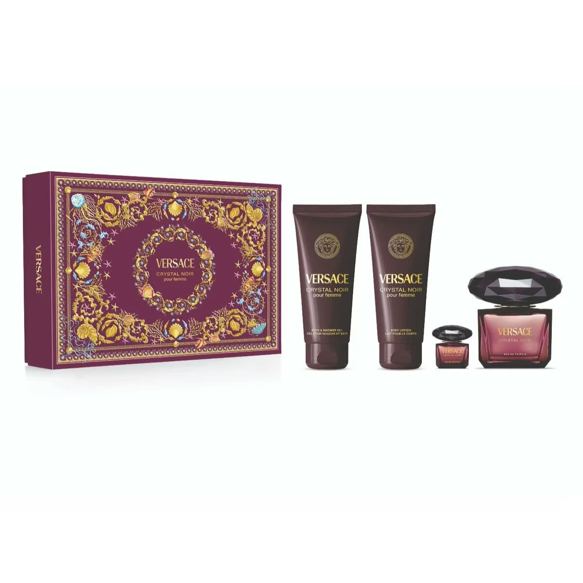 Versace Crystal Noir 90 ml Edp Parfüm + 5 ml Edp Parfüm +100 ml Vücut Losyonu + 100 ml Duş Jeli̇