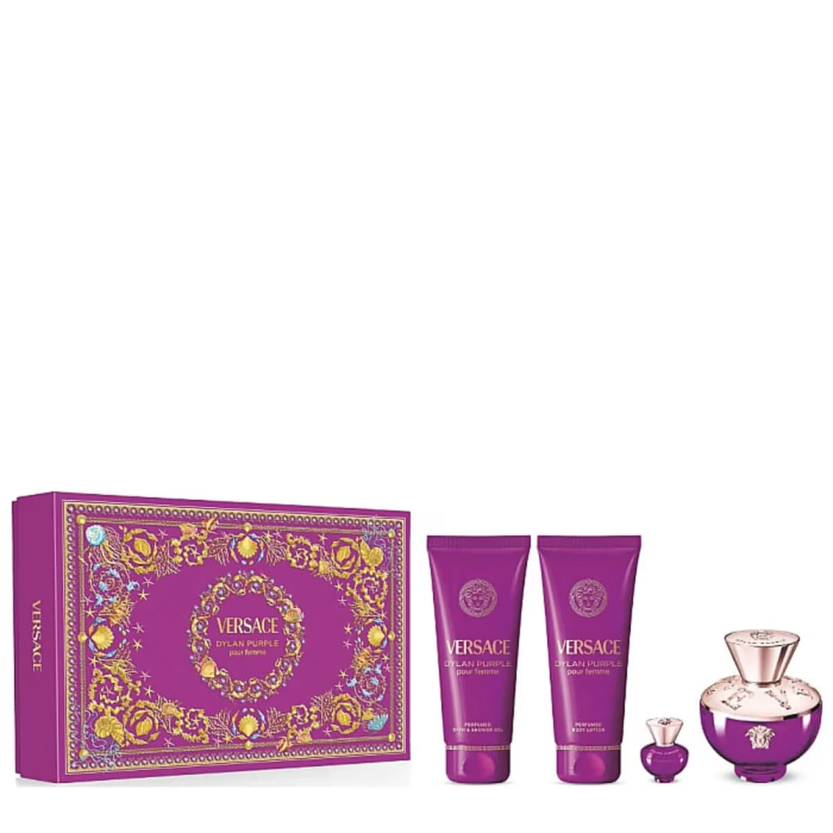 Versace Dylan Purple 100 ml Edp Parfüm + 5 ml Edp Parfüm +100 ml Vücut Losyon + 100 ml Duş Jeli̇