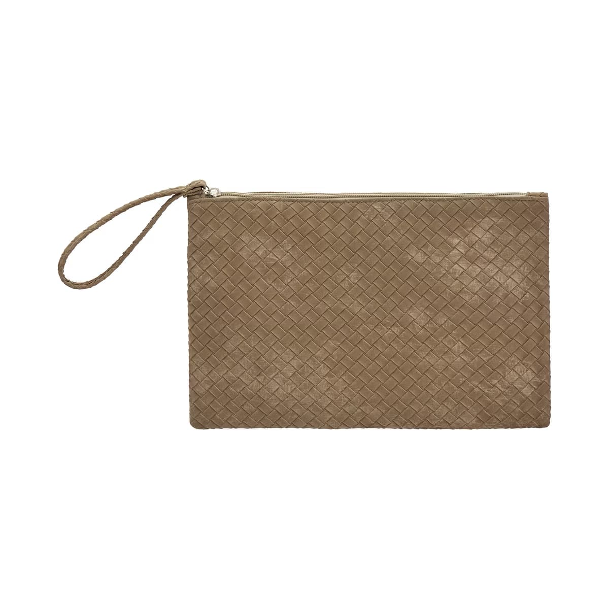 Eklips Bej Örgü Desen Yansımalı Clutch Çanta - Gratis