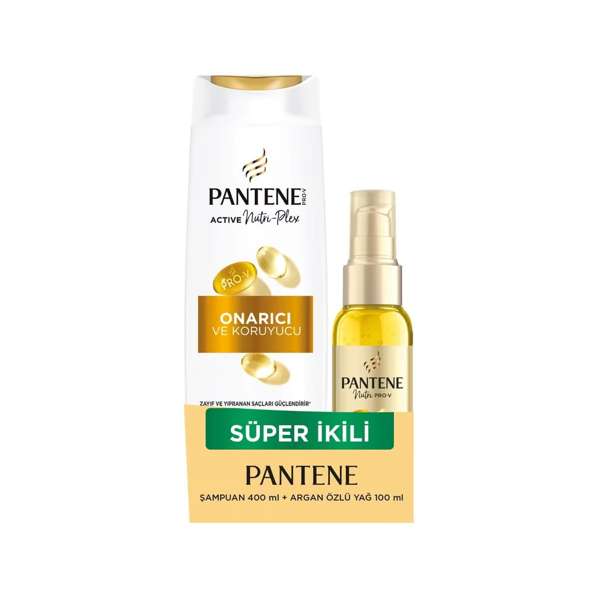 Pantene Onarıcı ve Koruyucu Şampuan 400 ml + Argan Özlü Saç Bakım Yağı 100 ml - Gratis
