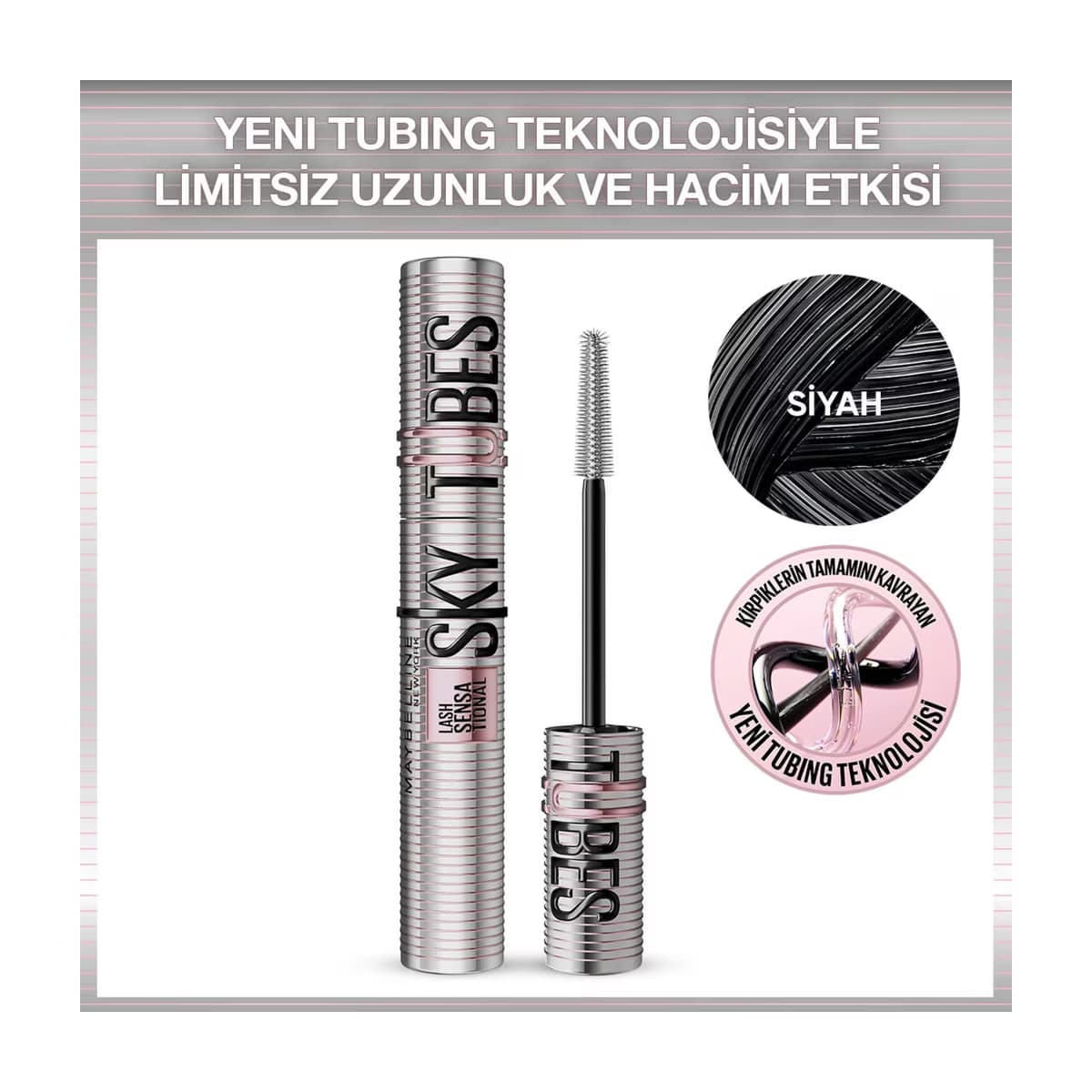 Maybelline New York Lash Sensational Sky Tubes Limitsiz Uzunluk ve Hacim Etkisi Veren Tubing Maskara - Gratis