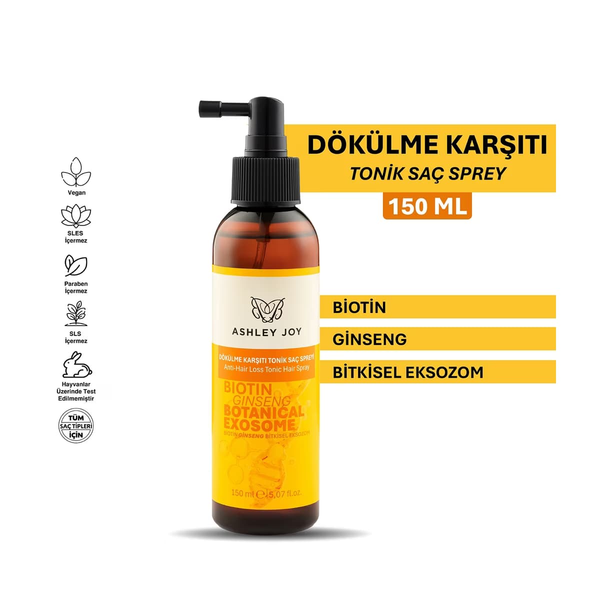 Ashley Joy Bitkisel Eksozom Destekli Dökülme Karşıtı Tonik Saç Spreyi 150 ml - Gratis