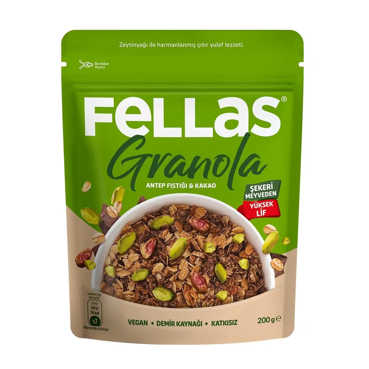 Fellas Antep Fıstıklı ve Kakaolu Granola 200 g