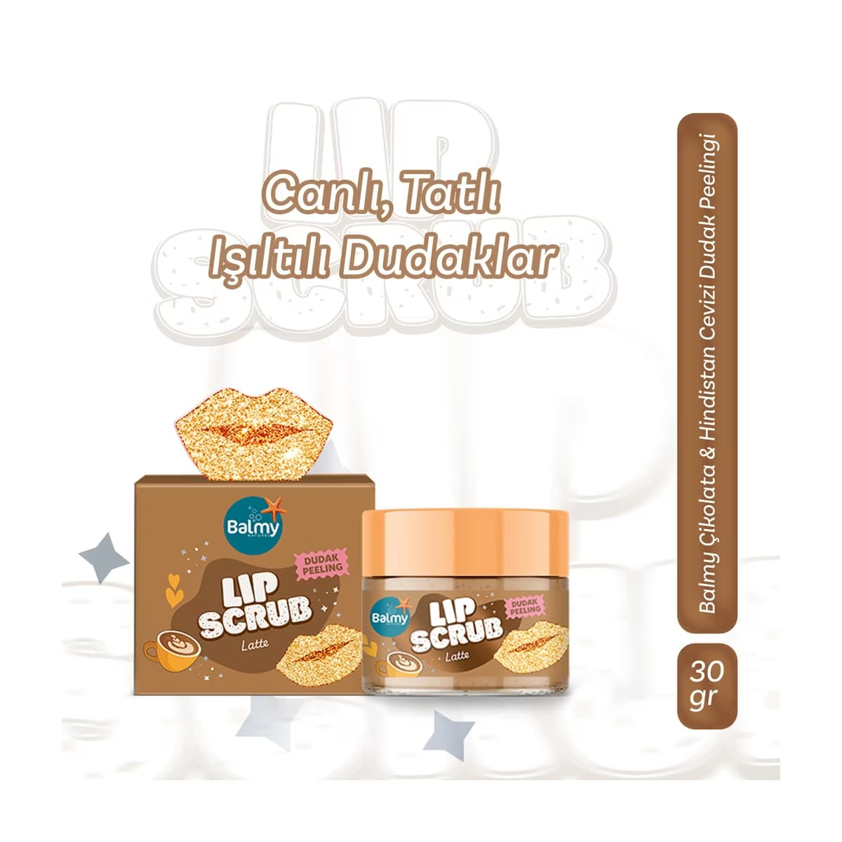 Balmy Lip Scrub Dudak Peelingi Latte 30 gr - Gratis
