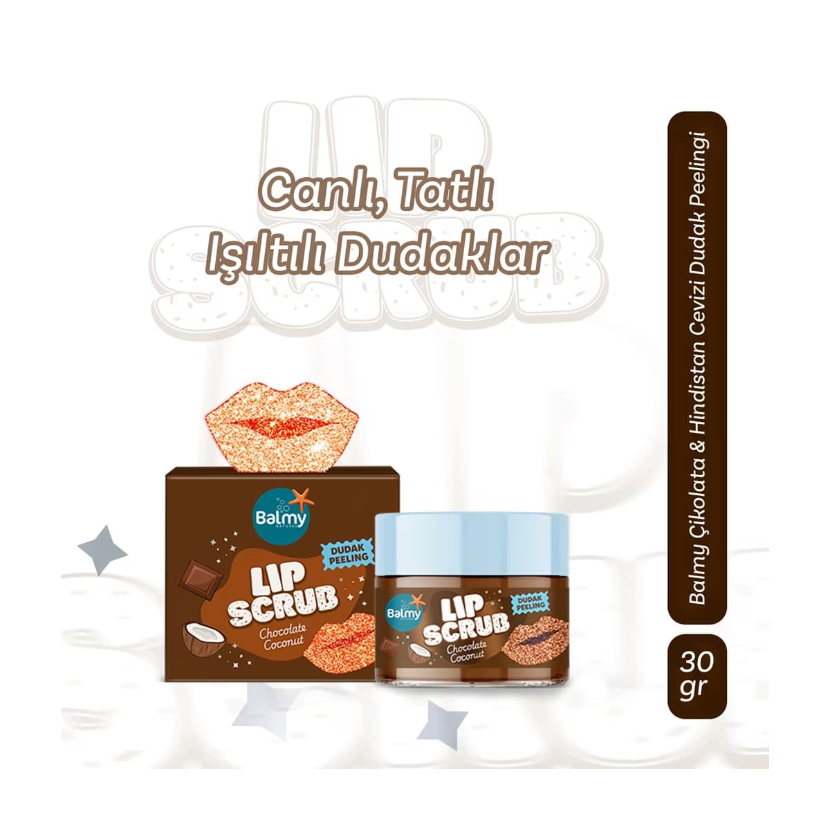 Balmy Lip Scrub Dudak Peelingi Chocolate & Coconut 30 gr - Gratis