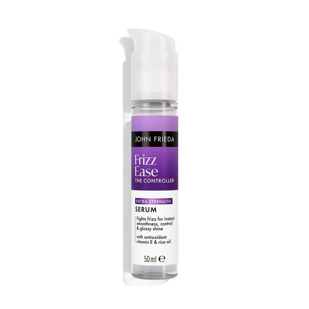 John Frieda Frizz Ease Extra Strength saç serumu pompalı şişesi.