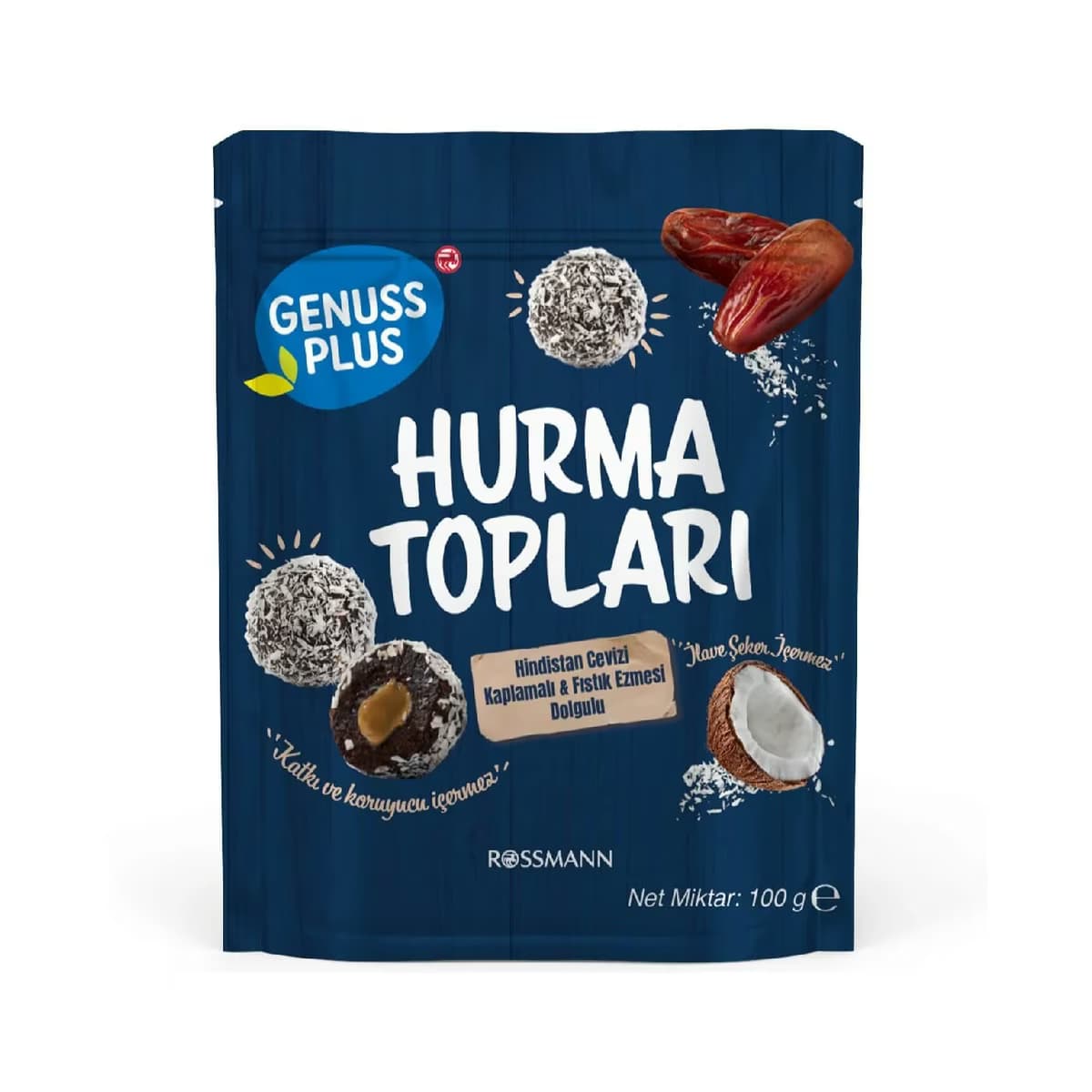 Genuss Plus Hindistan Cevizi Kaplı Fıstık Dolgulu Hurma Topu 100 gr