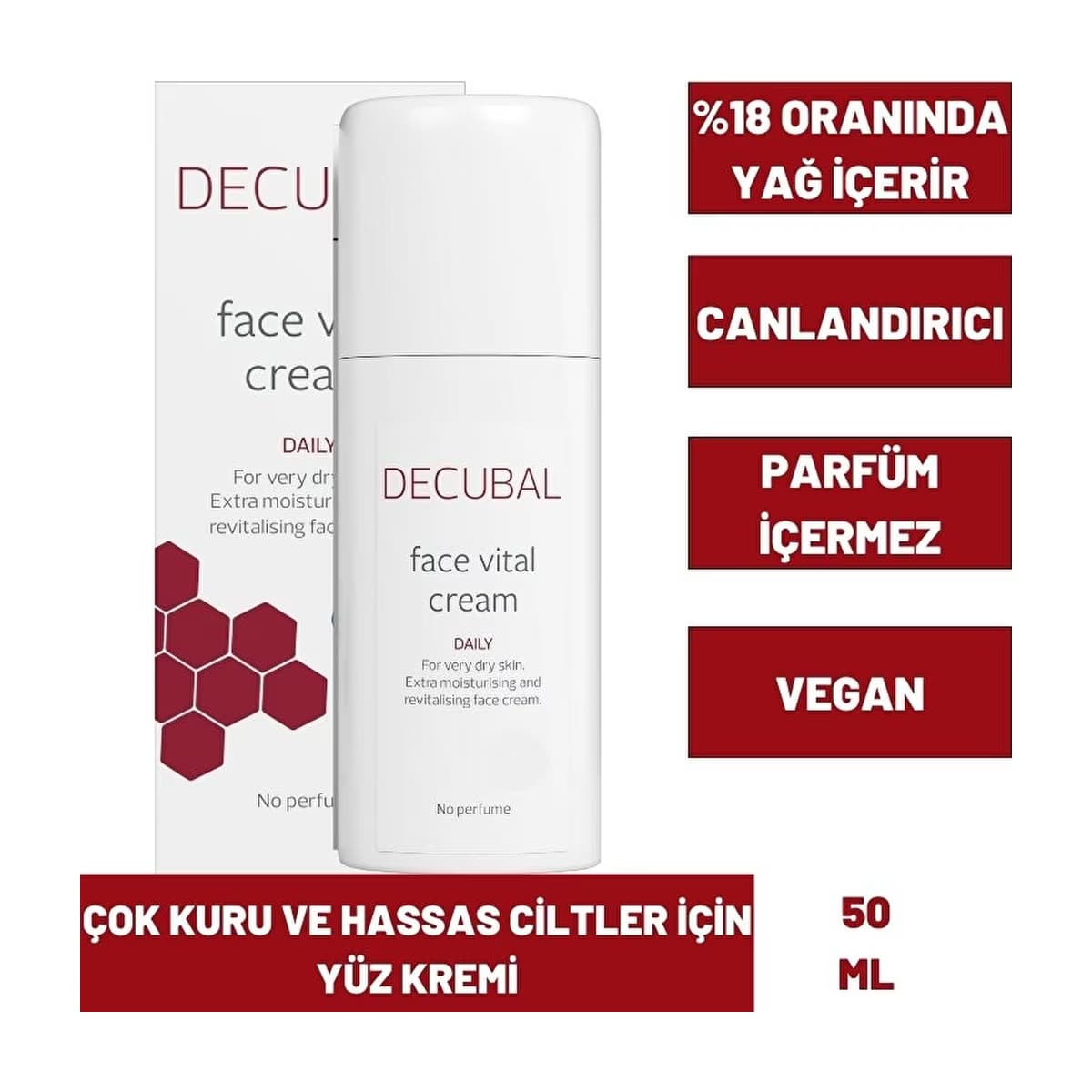 Decubal Face Vital Kuru ve Hassas Ciltler İçin Ekstra Besleyici Yüz Kremi 50 ml