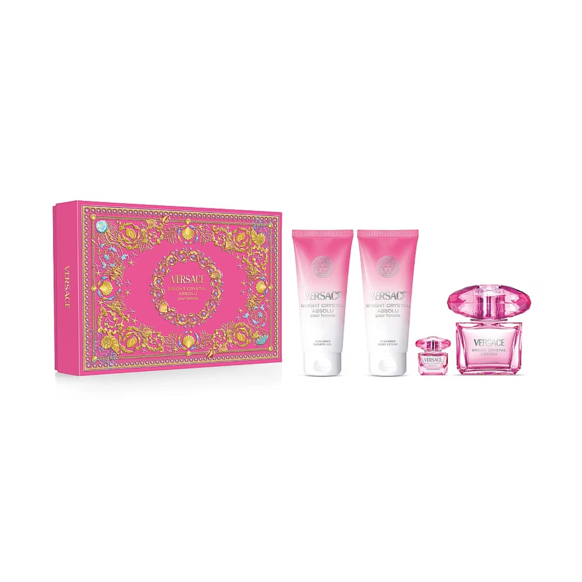 Versace Bright Crystal Absolu EDP Kadın Parfüm Seti (Parfüm 90 ml + 5 ml + Duş Jeli 100 ml + Vücut Losyonu 100 ml)