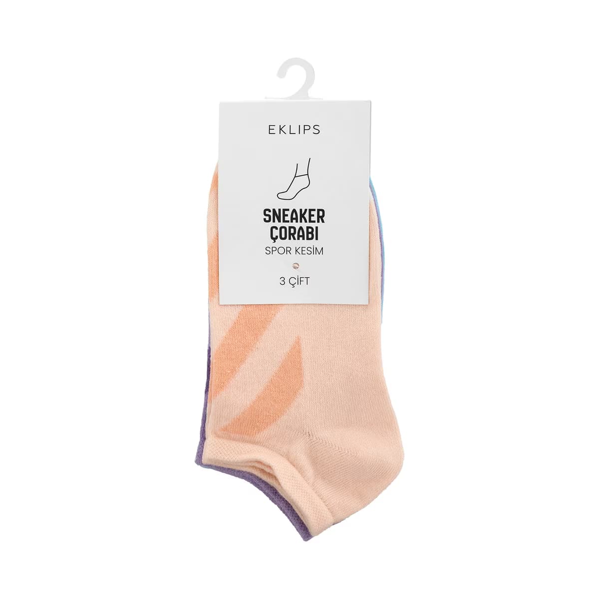 Eklips 3'lü Renkli Unisex Sneaker Çorap Turuncu Mor Mavi