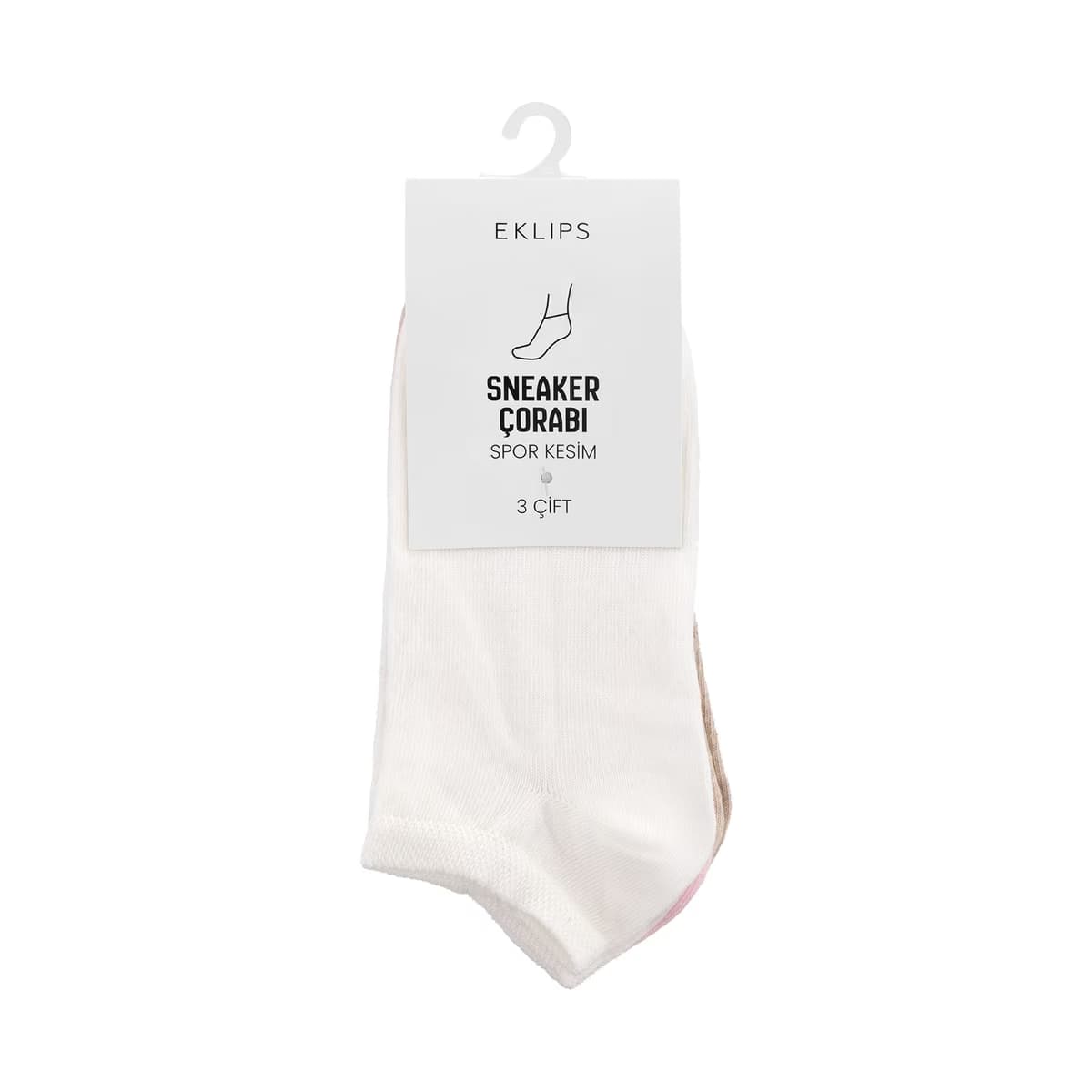 Eklips 3'lü Unisex Sneaker Çorap Beyaz Bej Pembe