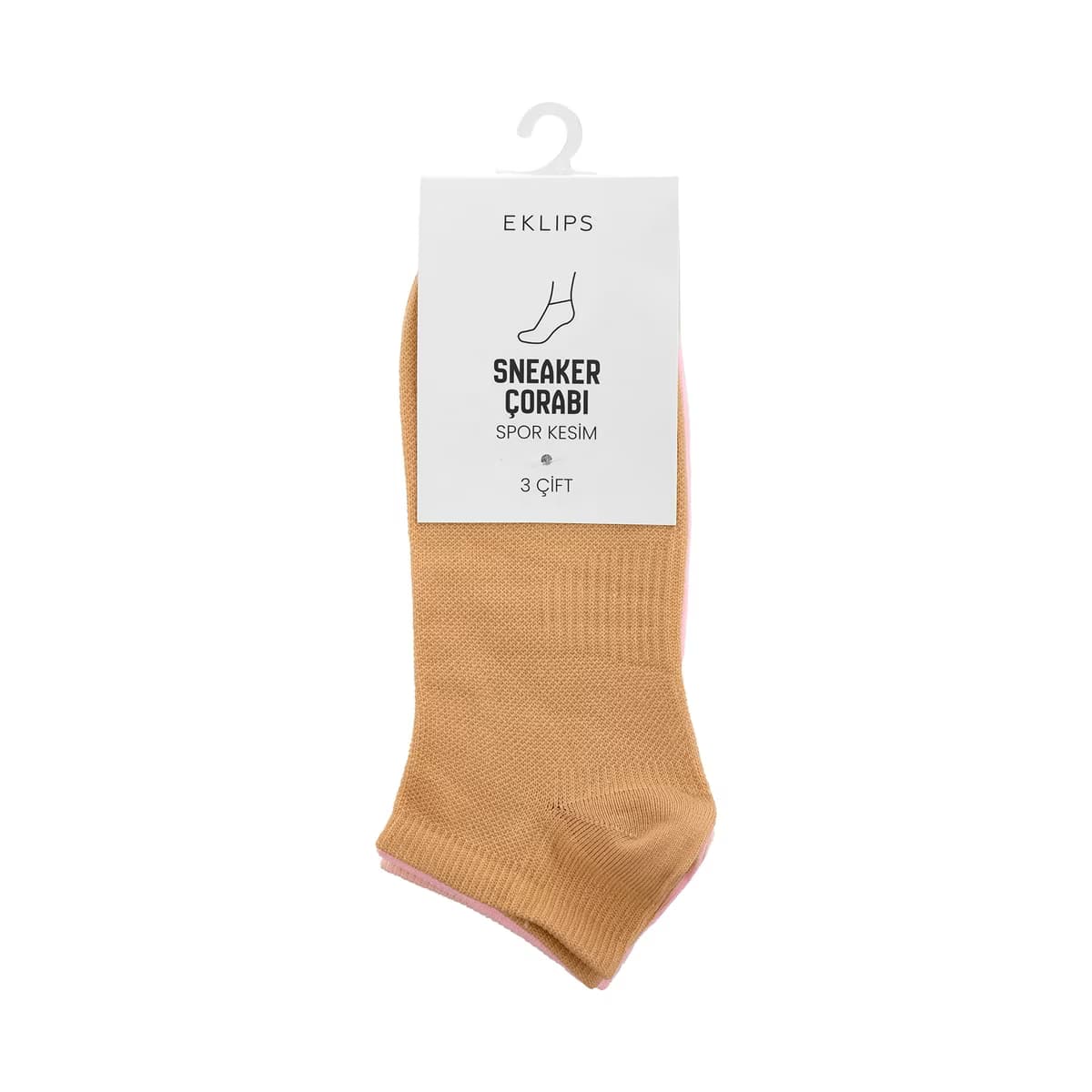 Eklips 3'lü Unisex Sporcu Sneaker Çorap Mor Turuncu Bej