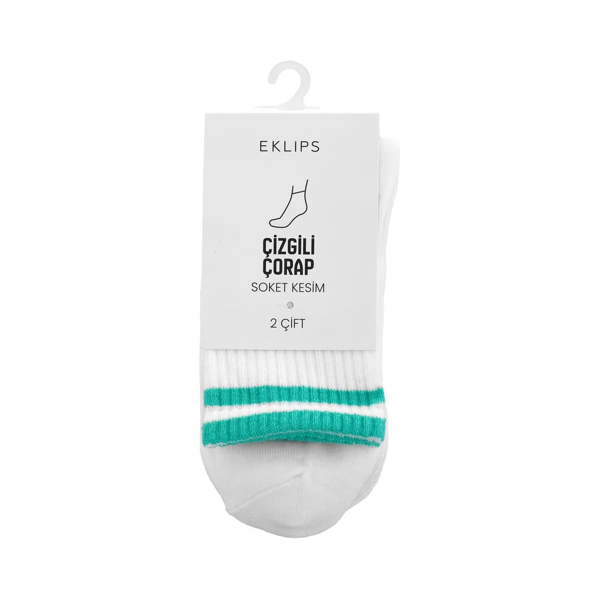 Eklips 2'li Çizgili Soket Çorap Beyaz
