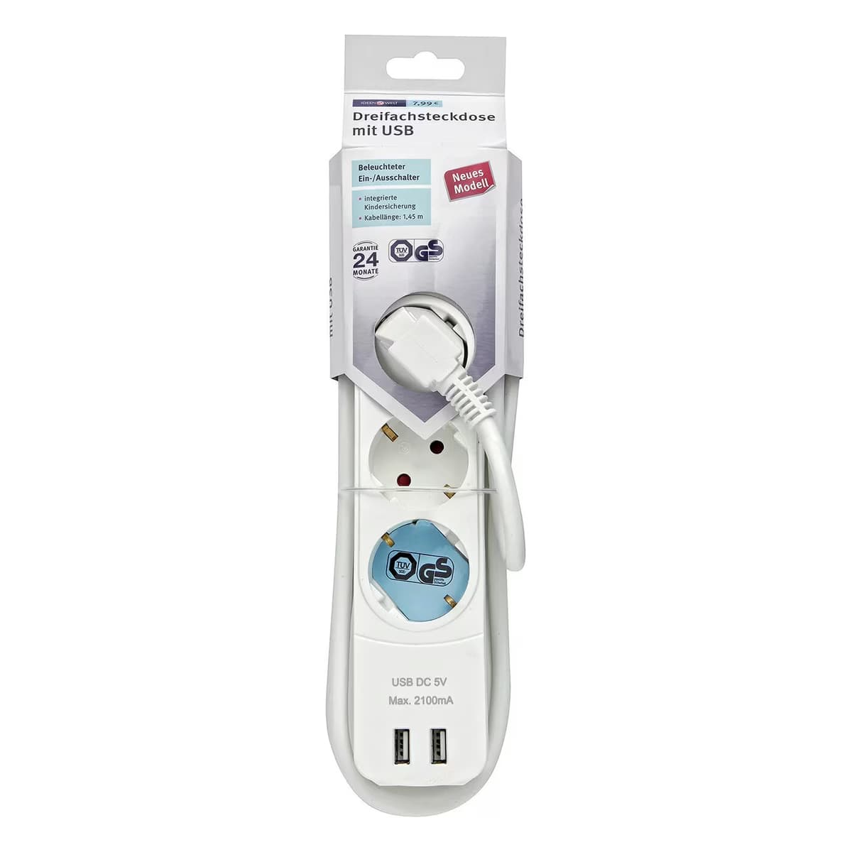 Ideenwelt Best Basics Çoklu Priz 3'lü 2'li USB Beyaz -Ges-141 1 adet