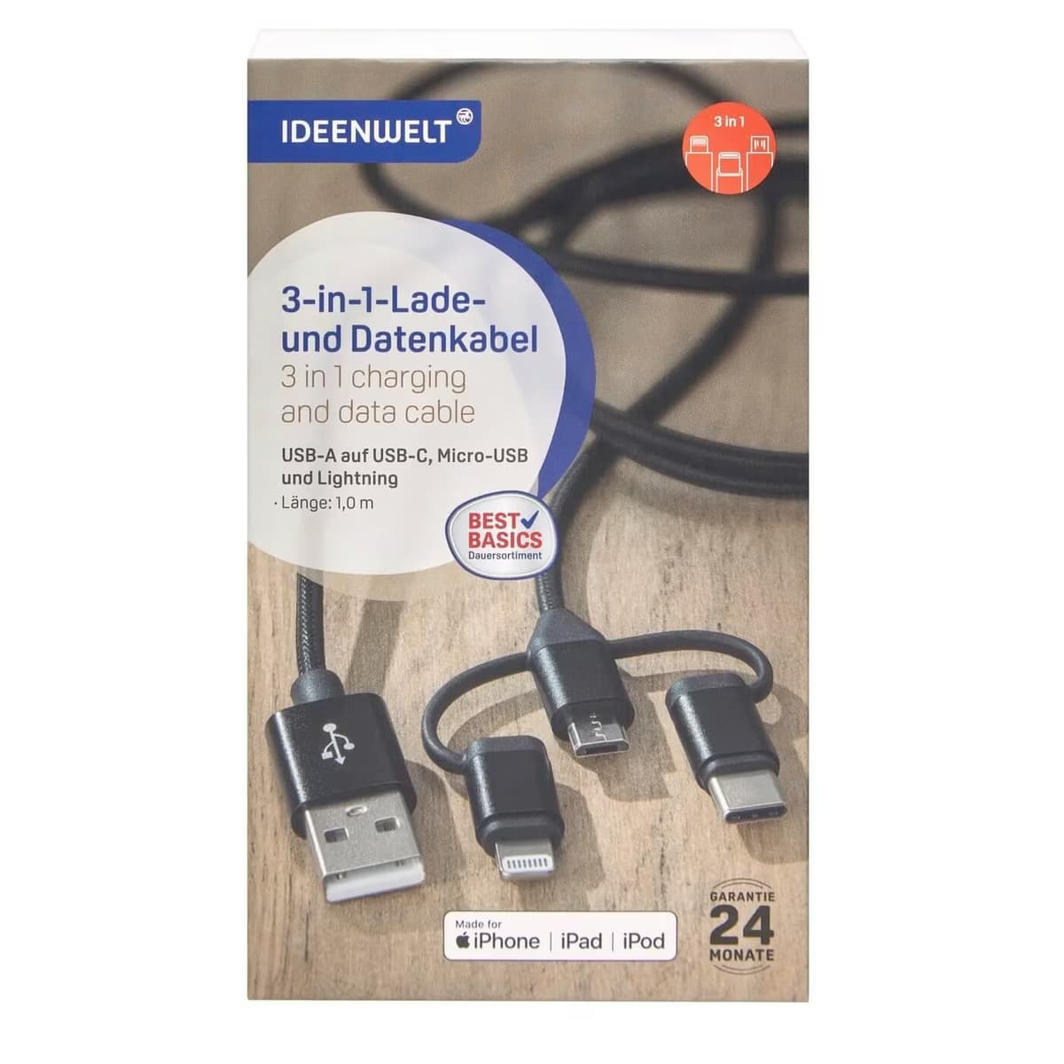 Ideenwelt Data Aktarımı ve Şarj Kablosu 3in1
