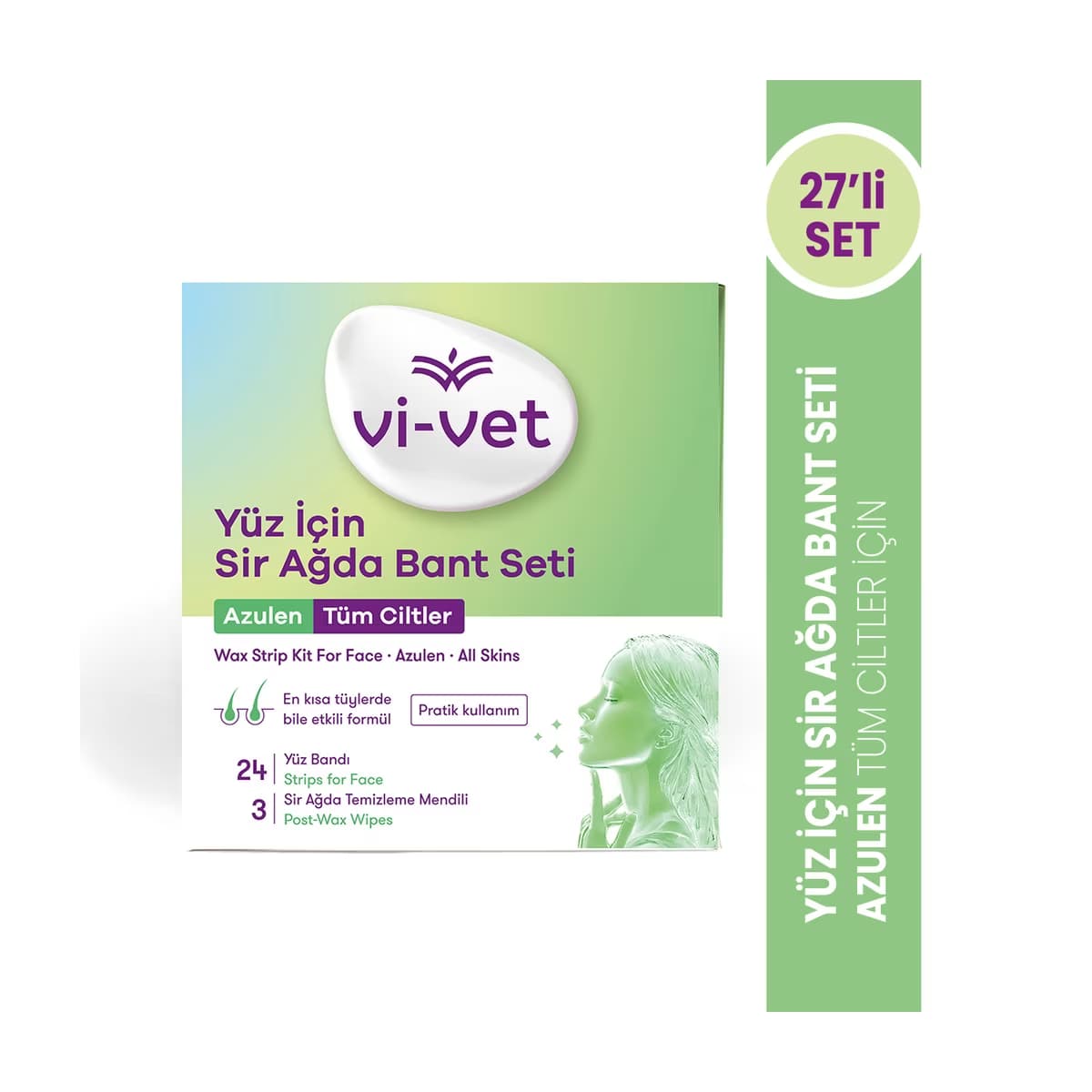 Vi-Vet Yüz İçin Sir Ağda Bant Seti Azulen 27'li (24 Yüz Bandı + 3 Temizleme Mendili)