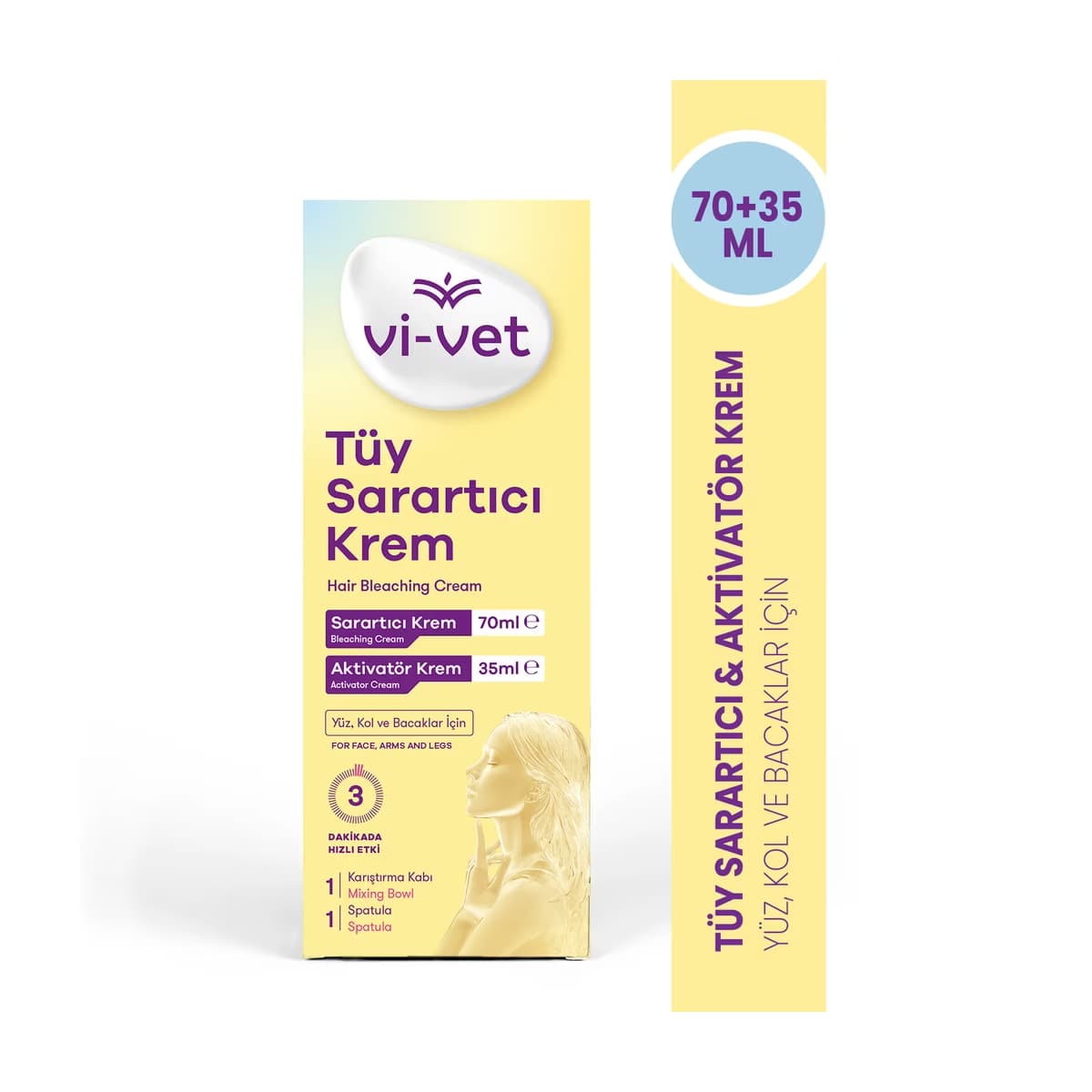 Vi-Vet Yüz, Kol ve Bacaklar İçin Tüy Sarartıcı Krem 70 ml + Aktivatör Krem 35 ml