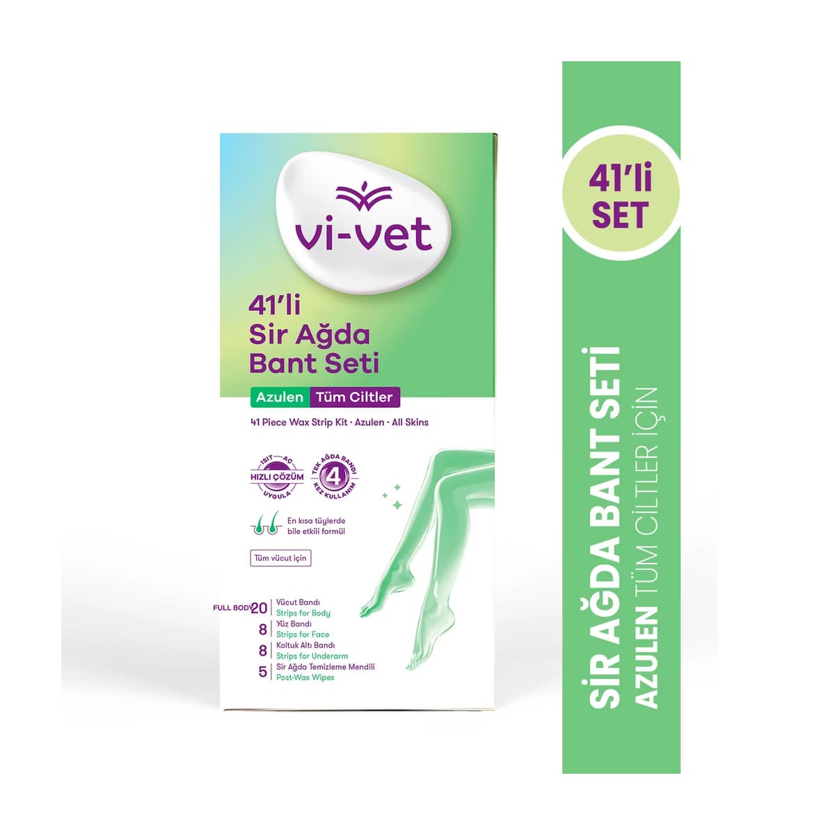 Vi-Vet Sir Ağda Bant Seti Azulen 41'li (20 Vücut Bandı + 8 Yüz Bandı + 8 Koltuk Altı Bandı + 5 Temizleme Mendili)