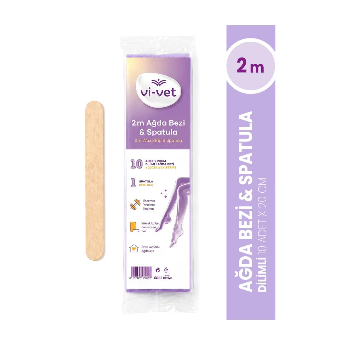 Vi-Vet Ağda Bezi 2 metre + Spatula (10 Adet 20 cm Dilimli Ağda Bezi + 1 Spatula)