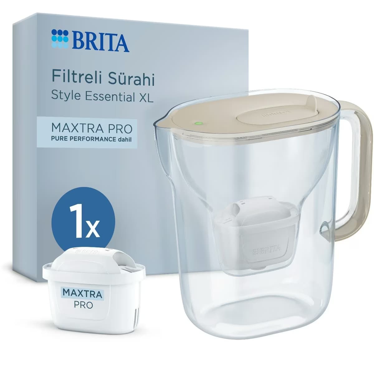 Brita Style Essential XL 1 x MAXTRA PRO Filtreli Su Arıtma Sürahisi Kum Beji 3,6 LT