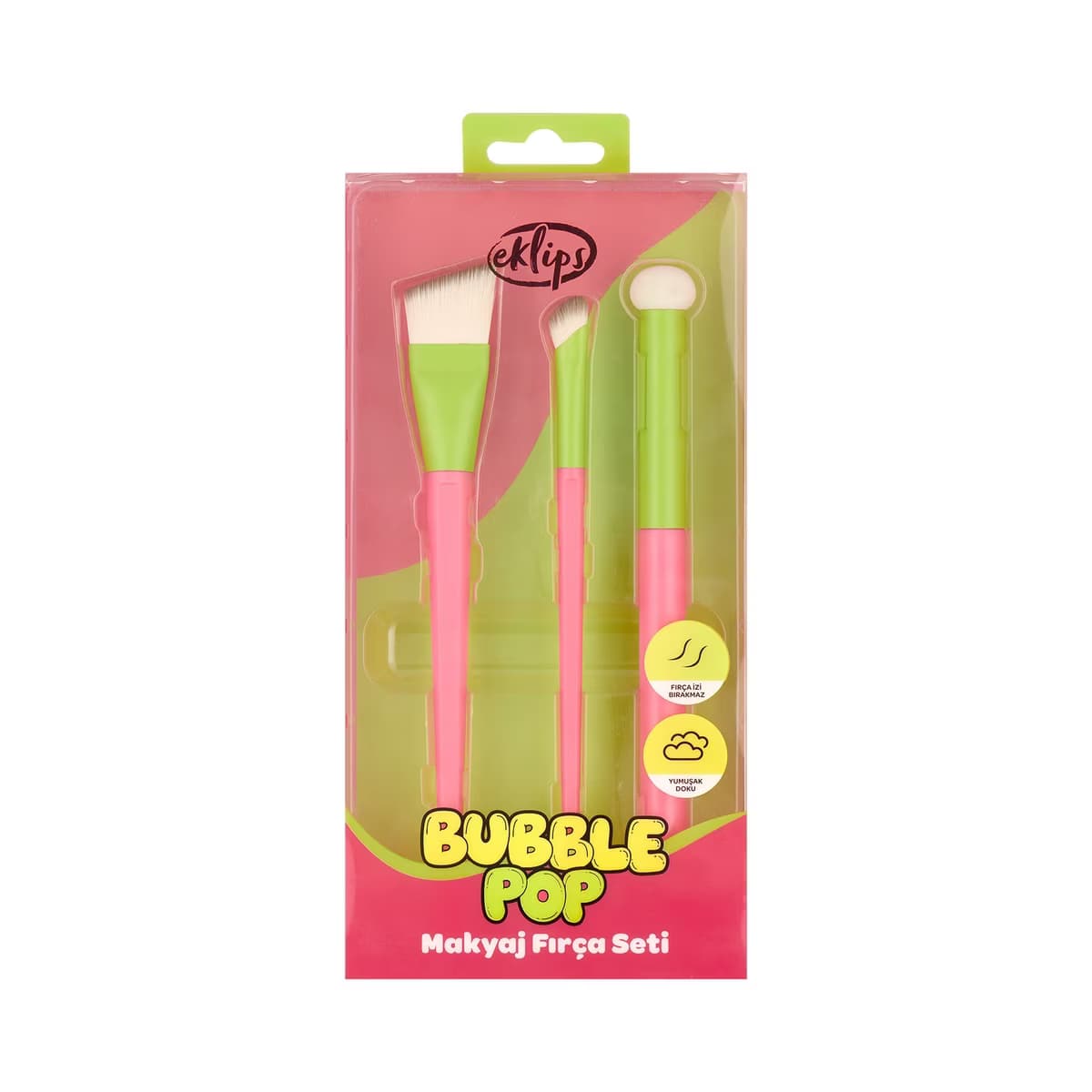 Eklips Bubblepop 3'lü Makyaj Fırçası Seti (Kontür Fırçası + Kapatıcı Fırçası + Makyaj Sünger Fırçası)