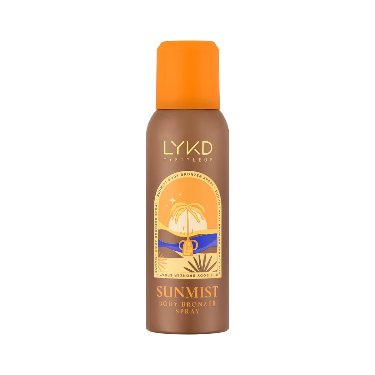 Turuncu kapaklı LYKD Sunmist bronzer sprey şişesinin ön yüzü.