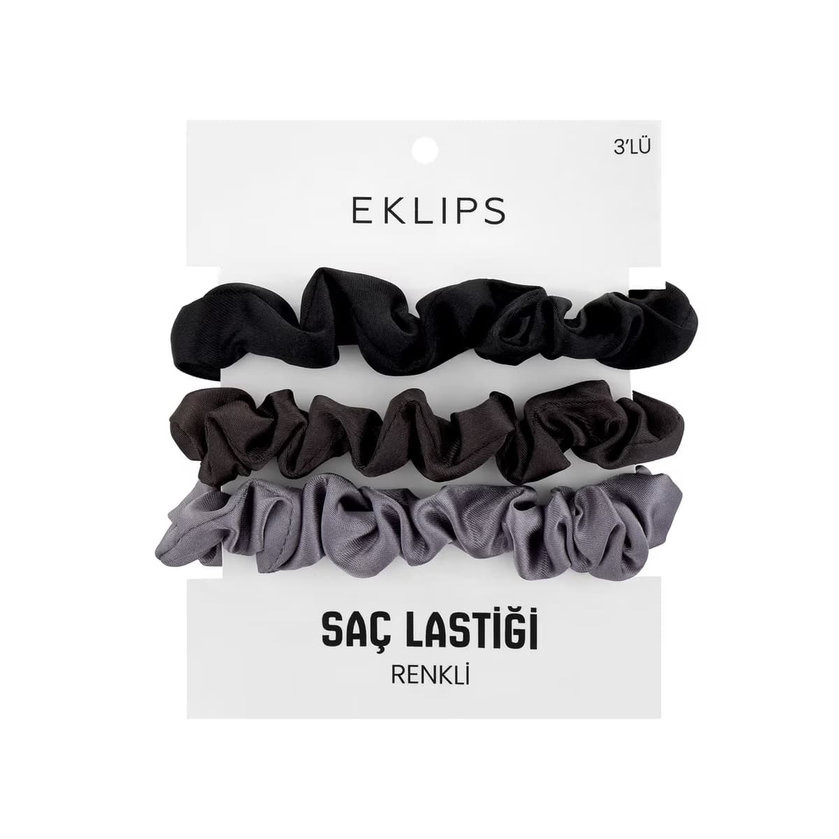 Eklips Saten 3'lü Lastik Toka Siyah