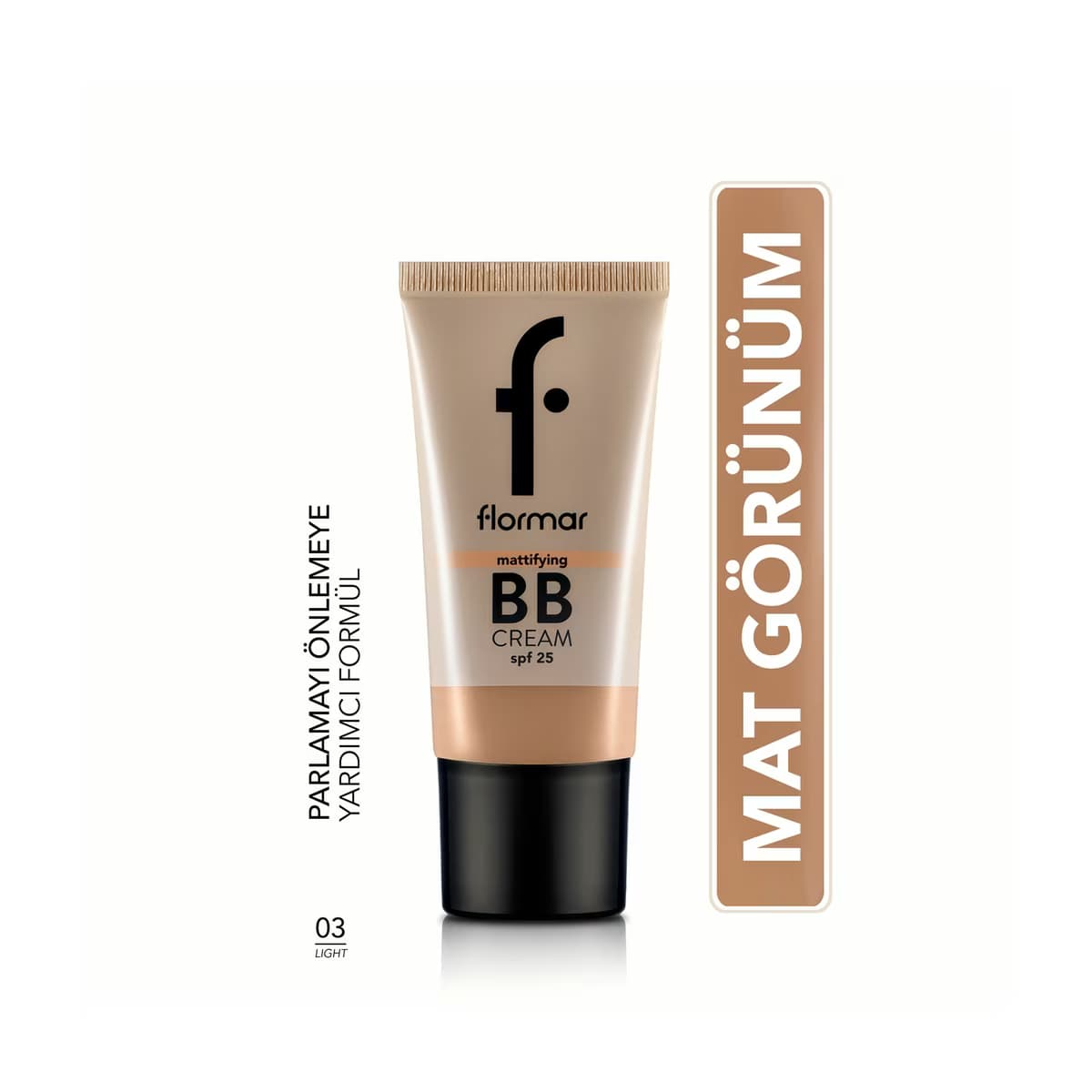 Flormar Parlama Önlemeye Yardımcı SPF25 Mat Bitişli BB Krem 03 Light