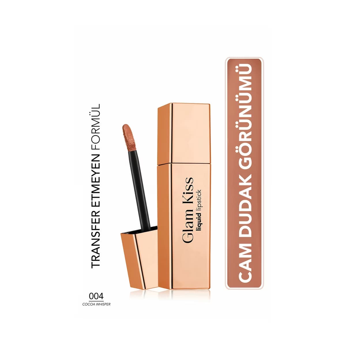 Flormar Glam Kiss Yüksek Pigmentli & Nemlendirici Cam Dudak Görünümlü Parlak Bitişli Ruj 004 Cocoa Whisper