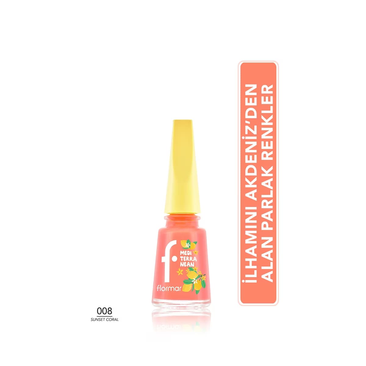 Flormar Mediterranean Yoğun Pigment Parlak Bitişli Oje 008 Sunset Coral