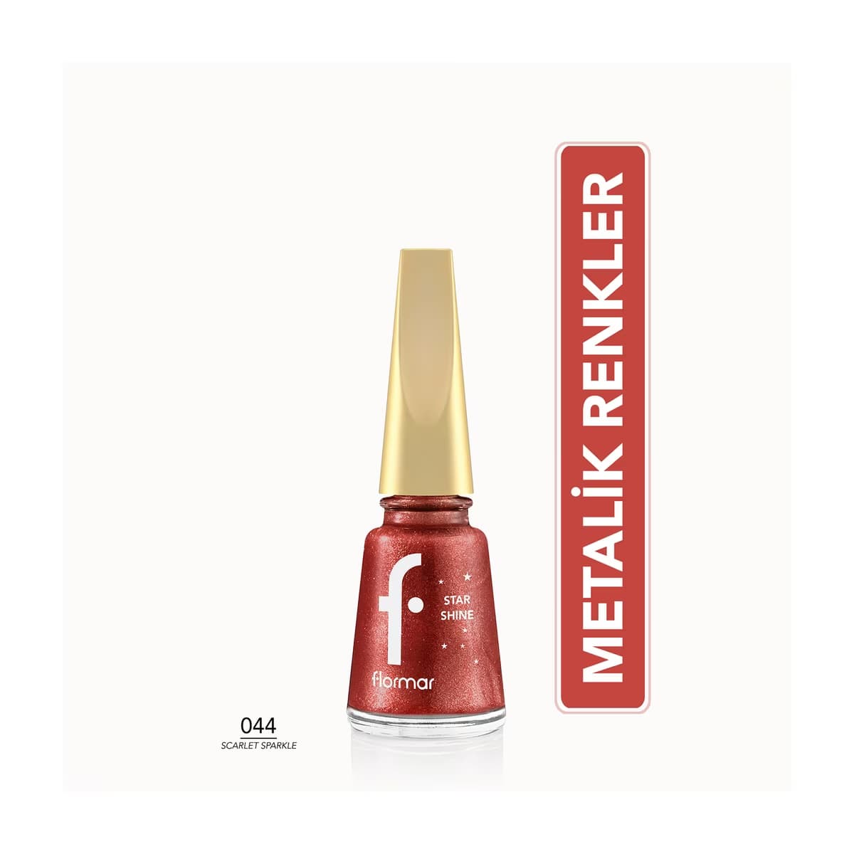 Flormar Star Shine Yoğun Pigmentli ve Metalik Görünümlü Oje 044 Scarlet Sparkle