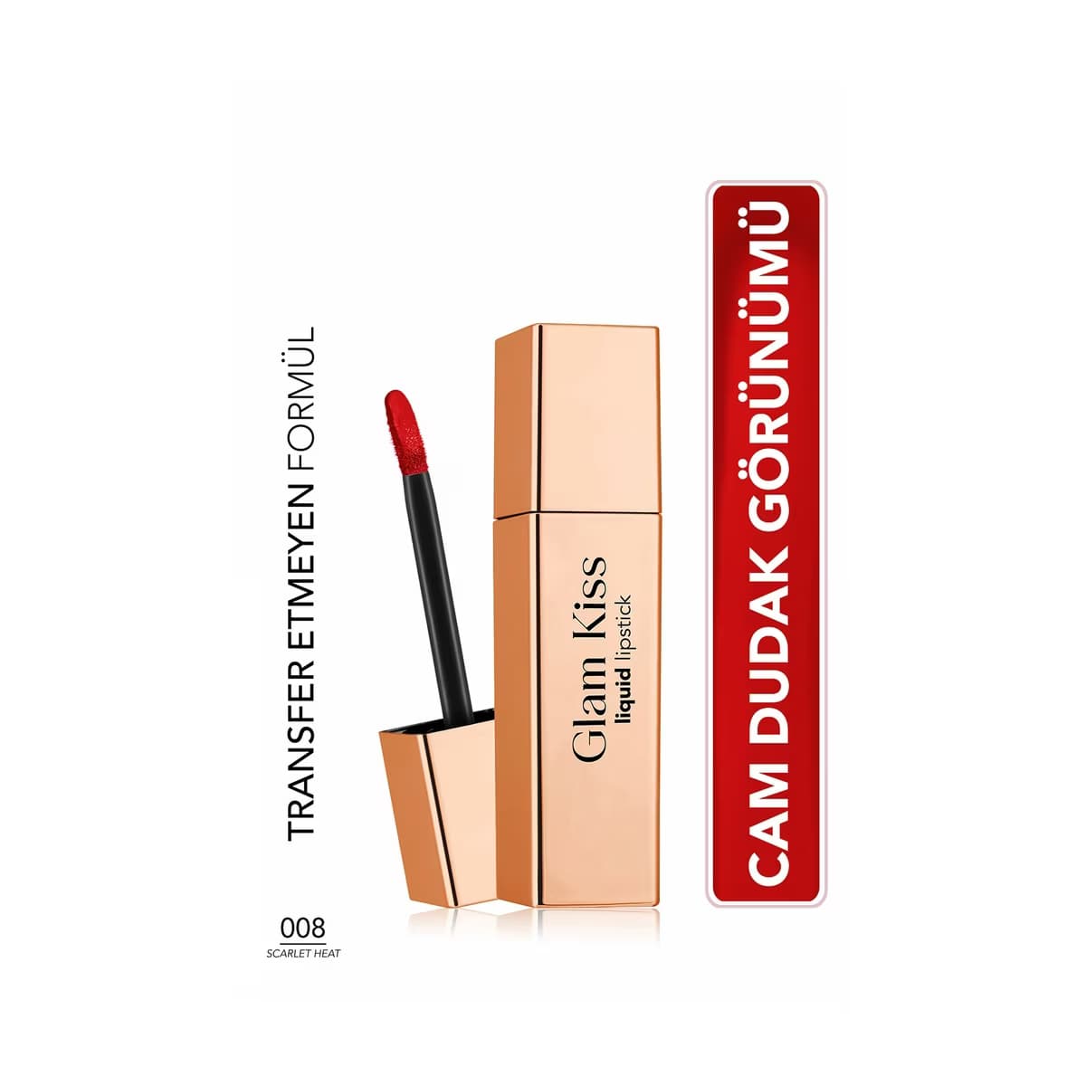 Flormar Glam Kiss Yüksek Pigmentli & Nemlendirici Cam Dudak Görünümlü Parlak Bitişli Ruj 008 Scarlet Heat