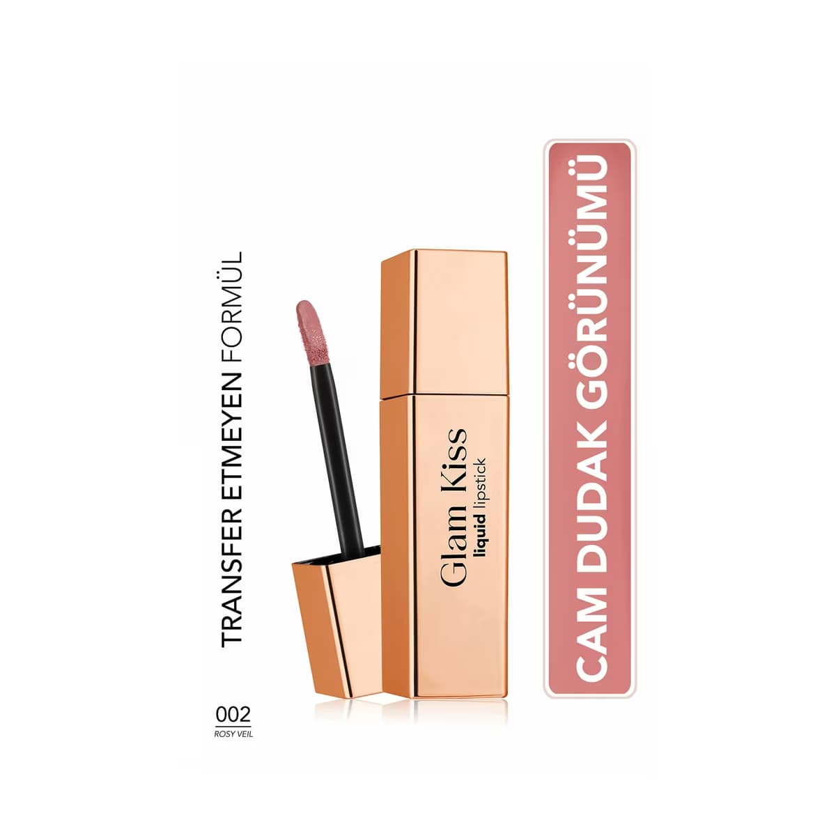 Flormar Glam Kiss Yüksek Pigmentli & Nemlendirici Cam Dudak Görünümlü Parlak Bitişli Ruj 002 Rosy Veil