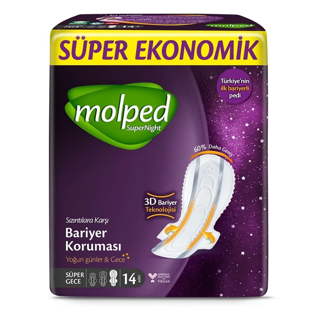 Molped Hijyenik Ped Supernight Süper Gece 14'lü