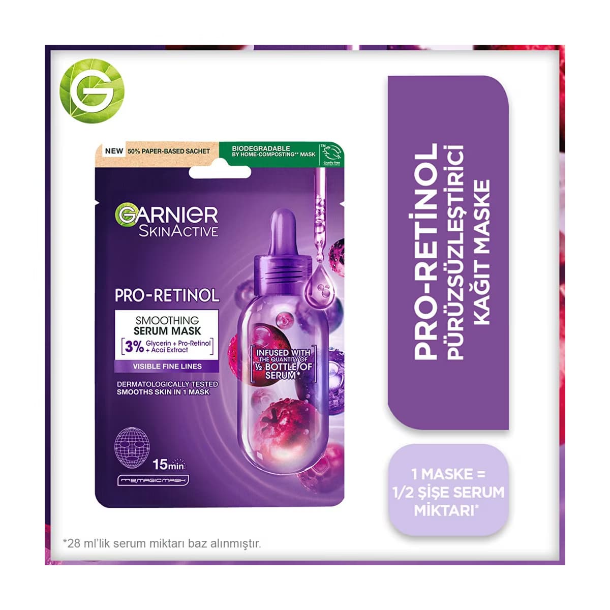 Garnier Pro-Retinol Pürüzsüzleştirici Kağıt Maske - Gratis
